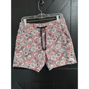 Banks Journal Mens Floral Print Shorts Pink Black Size 32 Stretch Cotton Coastal
